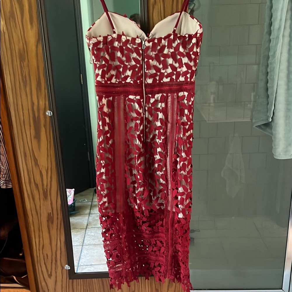 Just Me Red and Cream Lace Dress - Picture 4 of 6